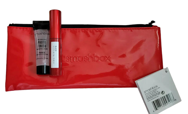 Deluxe Trial Size Set Smashbox: Super Fan, Volumizing, Mascara, Black, 5 ml + Photo Finish, Smoothing, Liquid Primer, 7.1 ml + Textile Makeup Bag, Red  Smashbox - Nutra Best Bulgaria