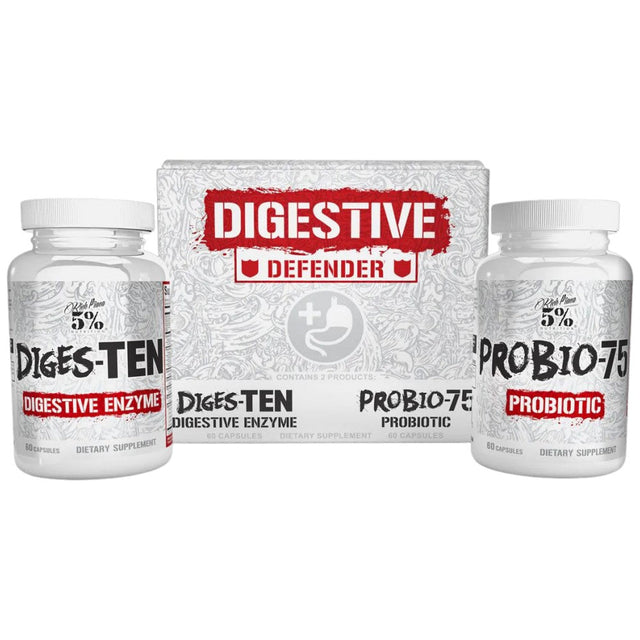 Digestive Defender | Digestive Enzymes + Probiotics - 2 x 60 капсули  Rich Piana 5% Nutrition - Nutra Best Bulgaria