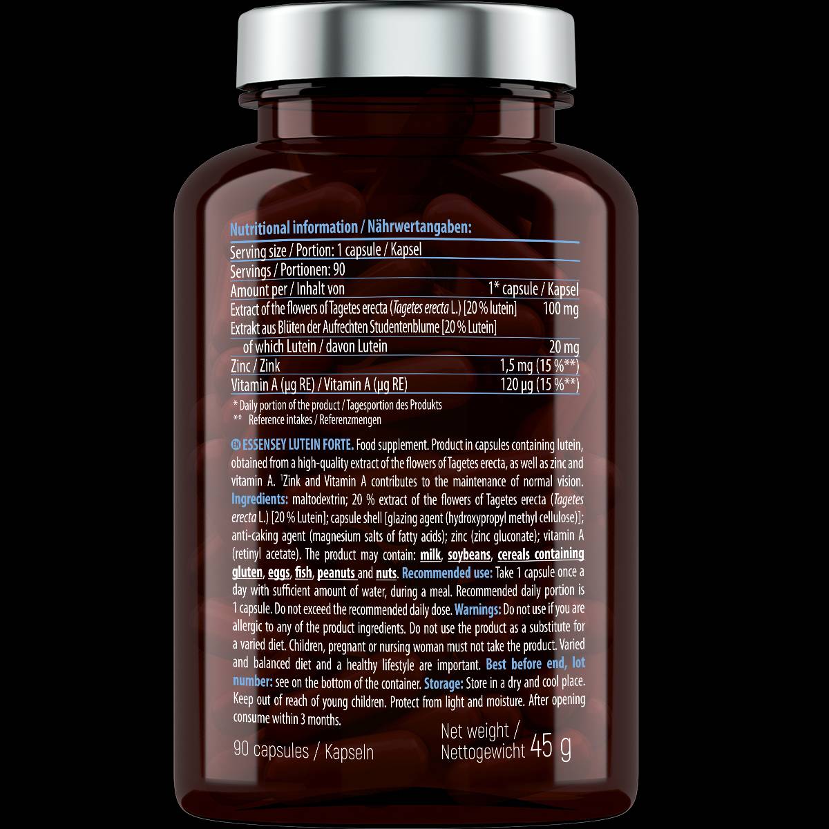 Lutein Forte 20 mg | with Zinc & Vitamin A - 90 капсули  ESSENSEY - Nutra Best Bulgaria