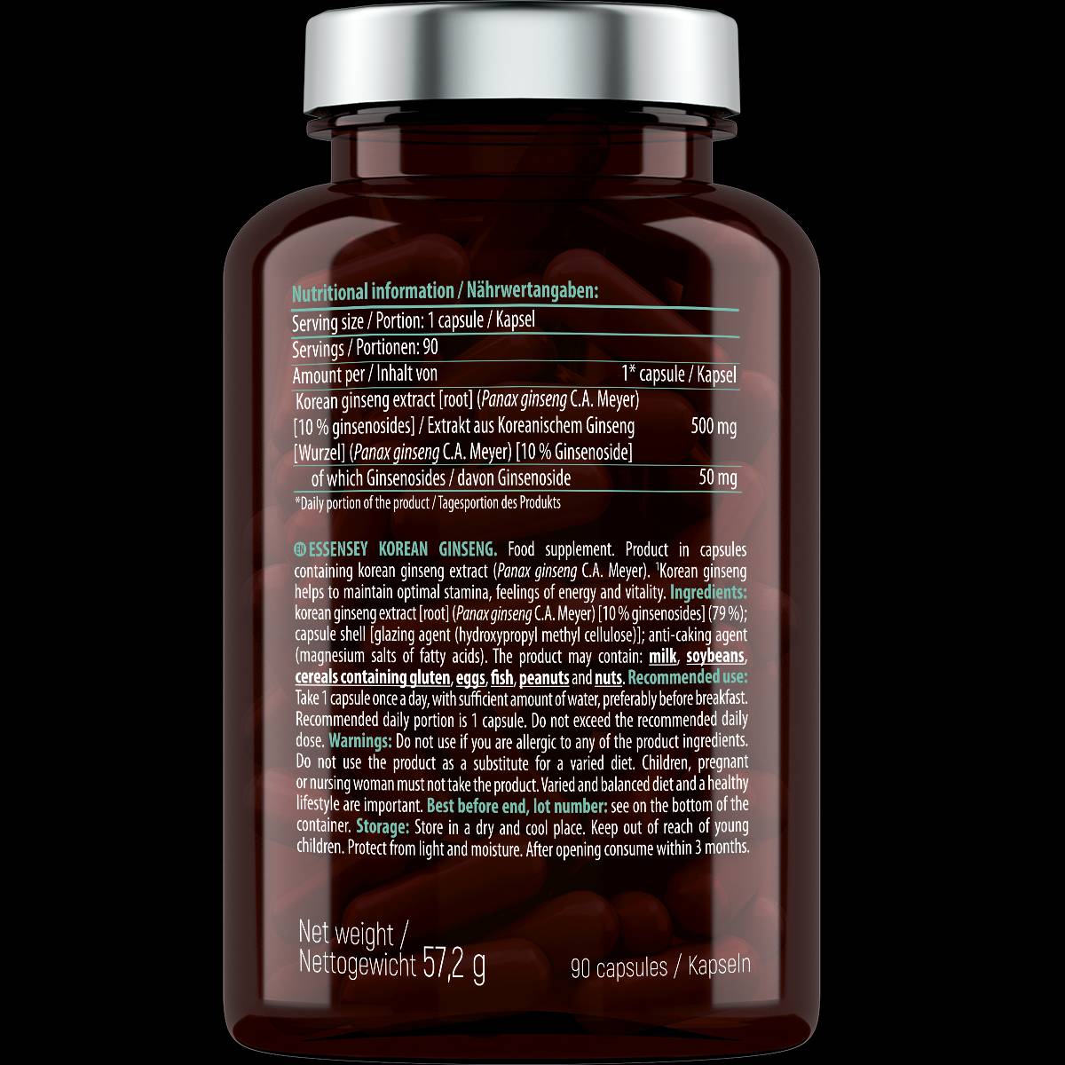 Korean Ginseng 500 mg - 90 капсули  ESSENSEY - Nutra Best Bulgaria