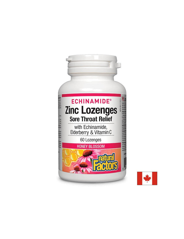 Echinamide® Zinc Lozenges | Sore Throat Relief - 60 дъвчащи дражета  Natural Factors - Nutra Best Bulgaria