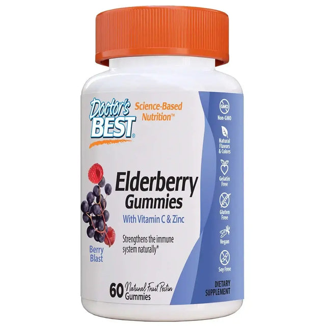 Elderberry Дъвчащи таблетки за имунитет с Бъз, Витамин C и цинк, 60 бр  Doctor’s Best - Nutra Best Bulgaria