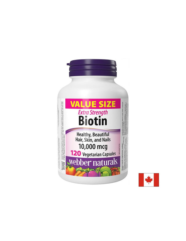 Коса, кожа и нокти - Биотин Extra Strength 10000 µg, 120 V капсули  Webber Naturals - Nutra Best Bulgaria