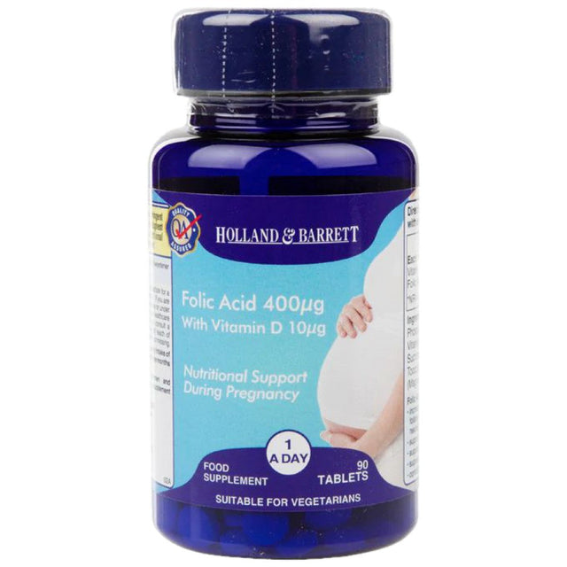 Folic Acid 400 mcg + Vitamin D 400 IU / Pregnancy Support 90 Таблетки  Holland & Barrett - Nutra Best Bulgaria