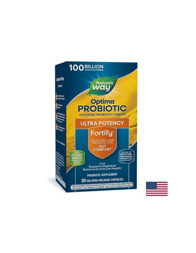 Fortify™ Optima Advanced Care Probiotic - Фортифай Оптима пробиотик + пребиотици, 100 милиарда активни пробиотици, 30 капсули Nature’s Way  Nature’s Way - Nutra Best Bulgaria