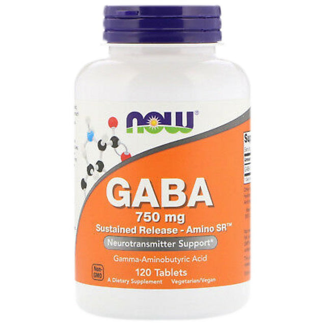 GABA 750 mg / Sustained Release - 120 Таблетки  NOW Foods - Nutra Best Bulgaria