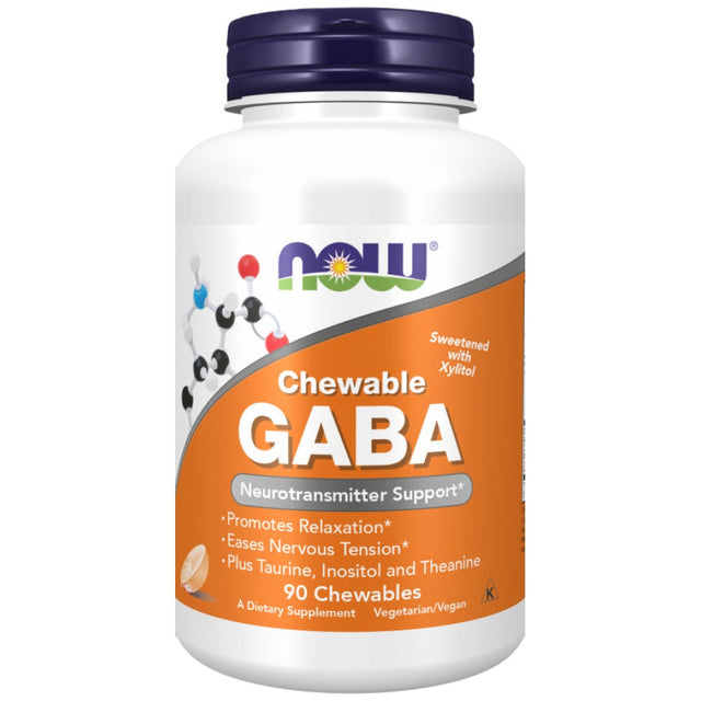 GABA Chewable | with Taurine, Inositol & Theanine - 90 Дъвчащи таблетки  NOW Foods - Nutra Best Bulgaria
