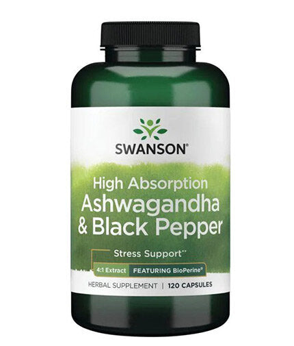 High Absorption Ashwagandha & Black Pepper | Featuring BioPerine - 120 капсули  Swanson - Nutra Best Bulgaria