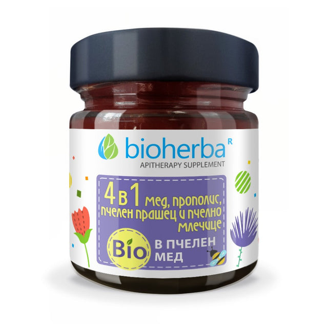 Honey Mix 4 in 1 | Propolis,Bee Pollen and Organic Honey - 280 грама  Bioherba - Nutra Best Bulgaria