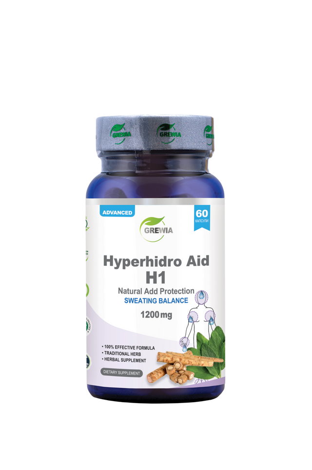 Hyperhidro Aid H1 Sweating Balance Natural Add Protection Dietary Supplement – 1200 mg, 60 Caps.  Grewia - Nutra Best Bulgaria