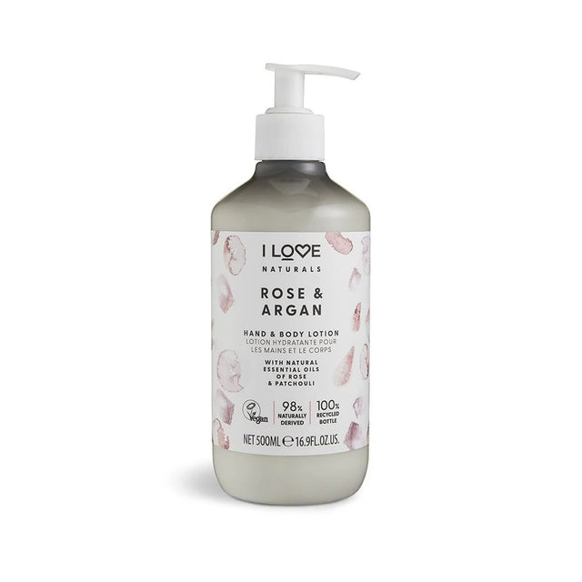 I Love, Naturals Collection, Vegan, Moisturizing, Rose & Argan, Lotion, For Hands & Body, 500 ml  I Love - Nutra Best Bulgaria