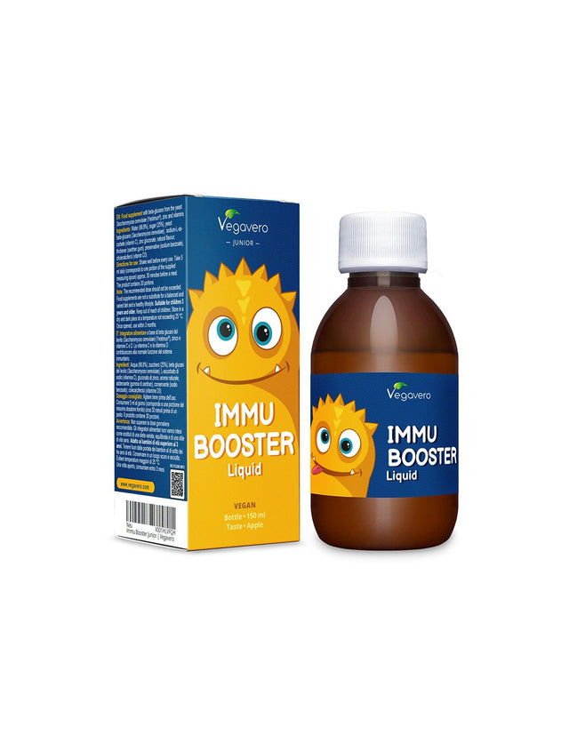 Immu Booster Liquid - Имуностимулиращ сироп за деца с бета глюкани, цинк + витамин С и D3, 150 ml, с вкус на ябълка  Vegavero - Nutra Best Bulgaria