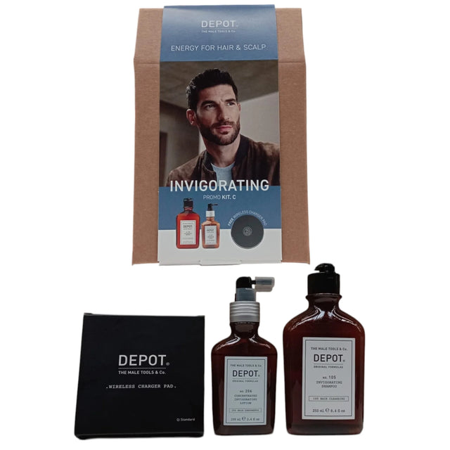 Invigorating Kit C Set Depot: 100 Hair Cleansing No. 105, Multivitamin Complex, Hair Shampoo, Anti-Hair Loss, 250 ml + 200 Hair Treatments No. 206, Hair Lotion Treatment, Invigorating, 100 ml  Depot - Nutra Best Bulgaria