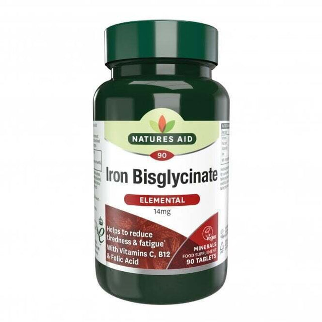 Нежно желязо формула (Iron Bisglycinate) 14мг 90 таблетки  Natures Aid - Nutra Best Bulgaria