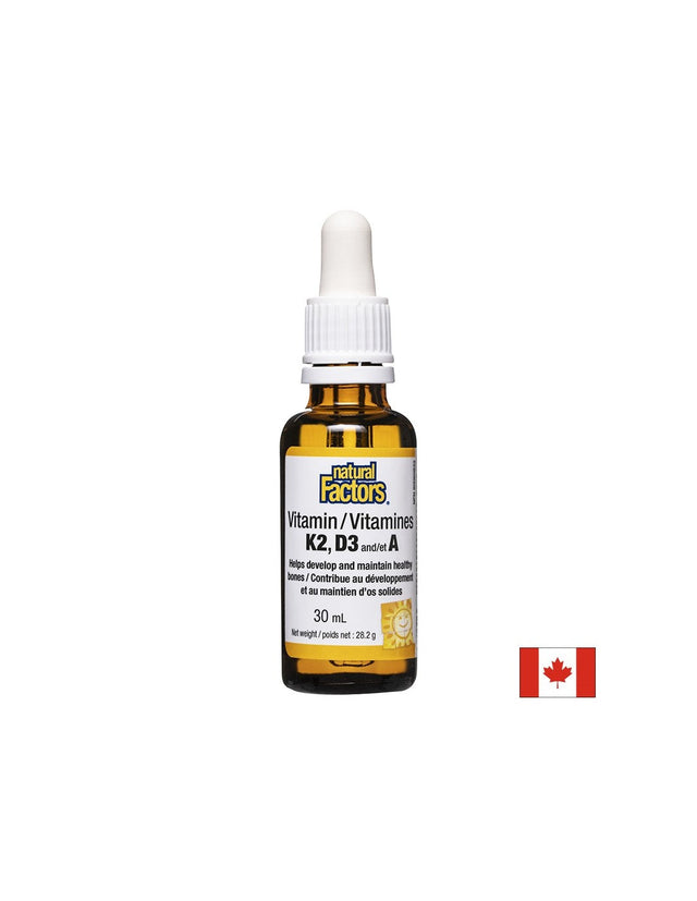 Витамин K2, D3, А (капки) / При остеопороза, 30 ml, 120 дози Natural Factors  Natural Factors - Nutra Best Bulgaria
