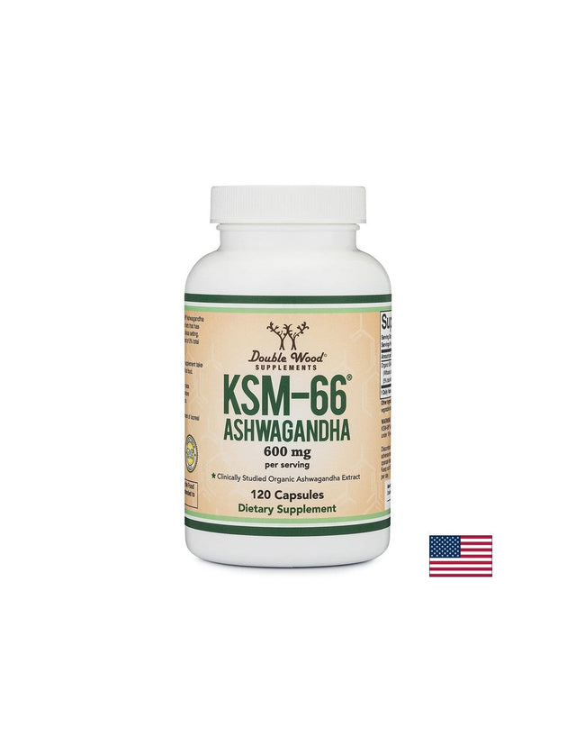Ашваганда KSM-66® – антистрес, фокус, енергия - Екстракт с клинично доказан ефект 600 mg, 120 капсули за 2 месеца прием  Double Wood - Nutra Best Bulgaria