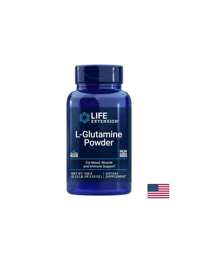 В подкрепа на мускулите и чревната функция -  L-Глутамин, 100 g прах  Life Extension - Nutra Best Bulgaria