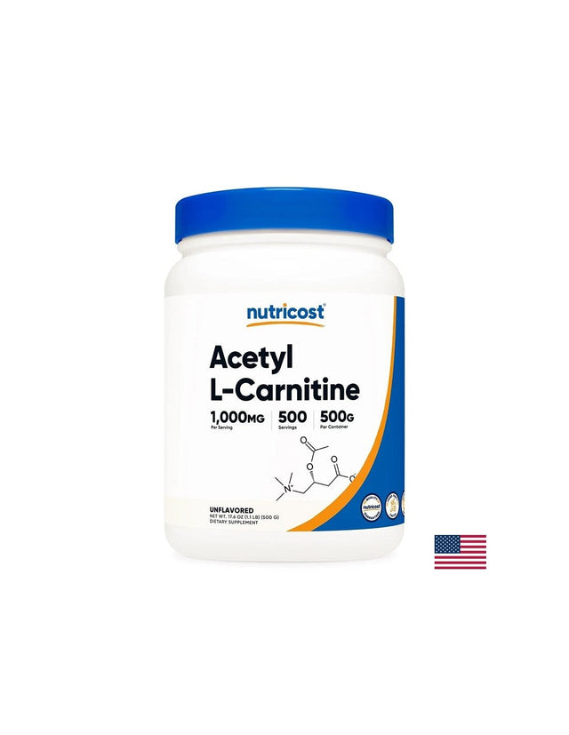 Горене на мазнини и мускулна сила - Ацетил L-Карнитин, 1000 mg х 500 g, прах  Nutricost - Nutra Best Bulgaria