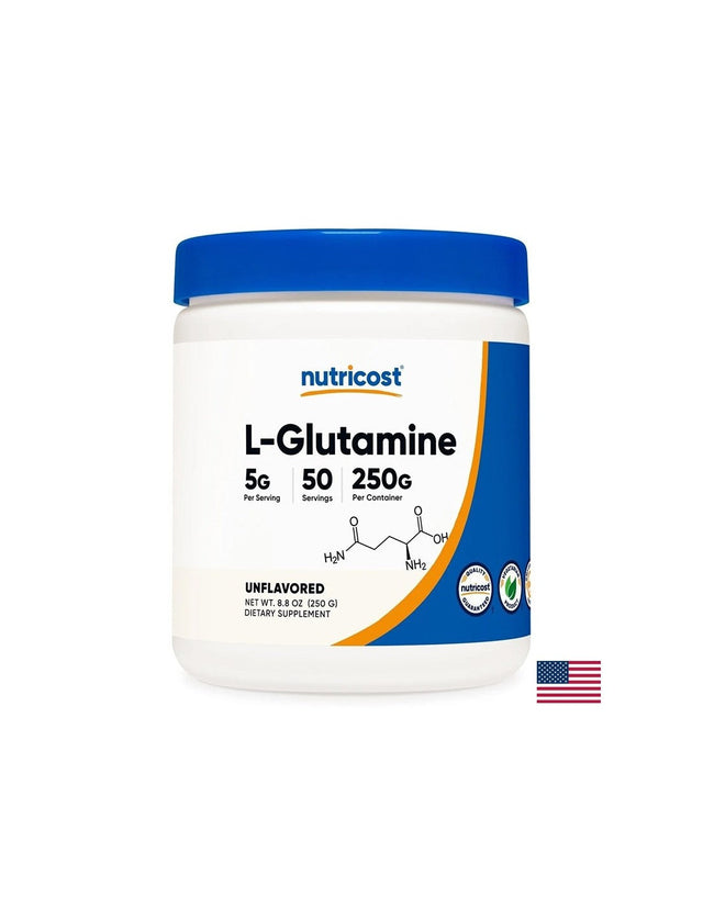 В подкрепа на мускулите и чревната функция - L-Глутамин, 5 g x 250 g прах  Nutricost - Nutra Best Bulgaria