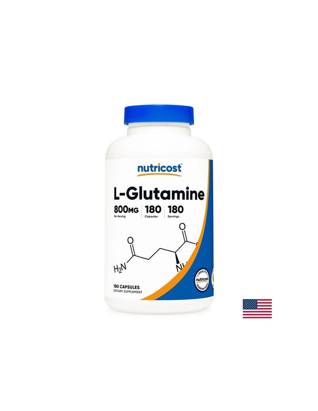 В подкрепа на мускулите и чревната функция - L-Глутамин, 800 mg х 180 капсули  Nutricost - Nutra Best Bulgaria