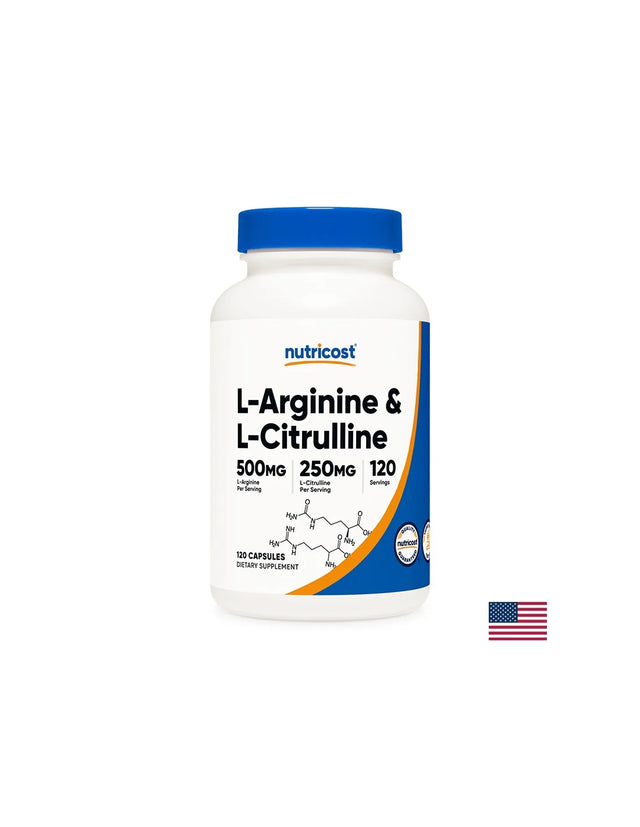 Тонус и енергия - Л-Аргинин + Л-Цитрулин  (L-Arginine + L-Citrulline), 550 mg + 250 mg/120 капсули Nutricost - Nutra Best