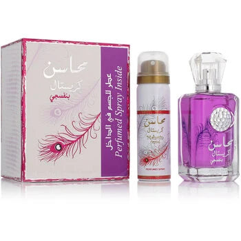 Lattafa Perfumes - Mahasin Crystal Violet Gift set EDP 100 ml and deospray 75 ml - 100ml - Feel You