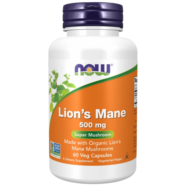 Lion's Mane 500 mg | Made with Organic Lion's Mane Mushrooms - 60 капсули  NOW Foods - Nutra Best Bulgaria