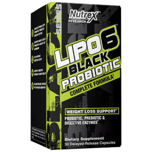 Lipo 6 Black Probiotic | Complete Formula with Prebiotic + Digestive Enzymes - 30 капсули  Nutrex - Nutra Best Bulgaria