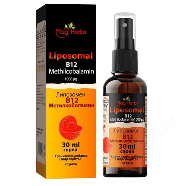 Liposomal vitamin В12 spray Methilcobalamin 1000 µg MagHerbs /30 мл, 90 дози/  MagHerbs - Nutra Best Bulgaria