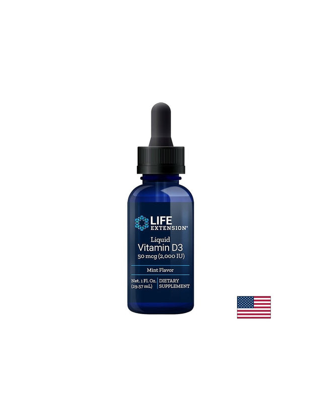 Liquid Vitamin D3 / Течен витамин D3 /С вкус на мента/, 29.57 ml  Life Extension - Nutra Best Bulgaria