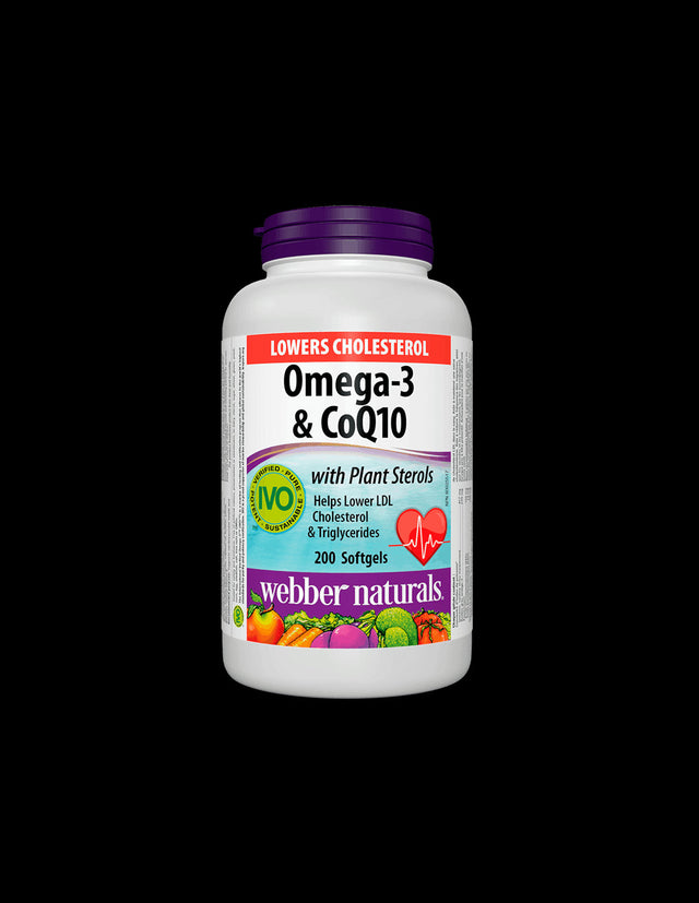 Lowers Cholesterol Omega-3 & CoQ10+Plant Sterols/ Омега-3 с Коензим Q10 и Фитостероли х 200 софтгел капсули  Webber Naturals - Nutra Best Bulgaria