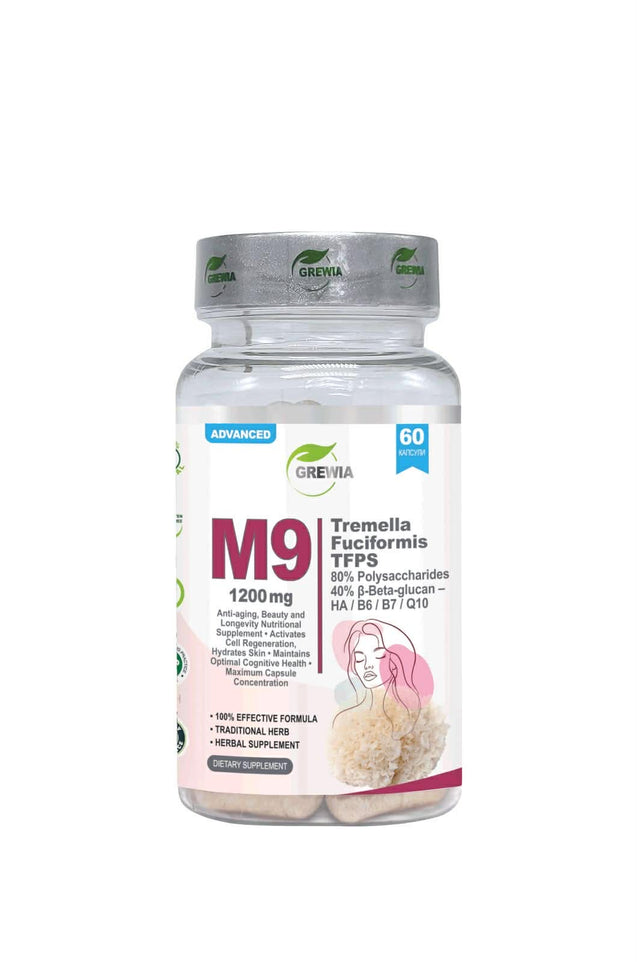 M9 Tremella Fuciformis TFPS 80 Percent Polysaccharides 40 Percent Beta Glucan HA Q10 - 1200 mg, 60 Caps  Grewia - Nutra Best Bulgaria