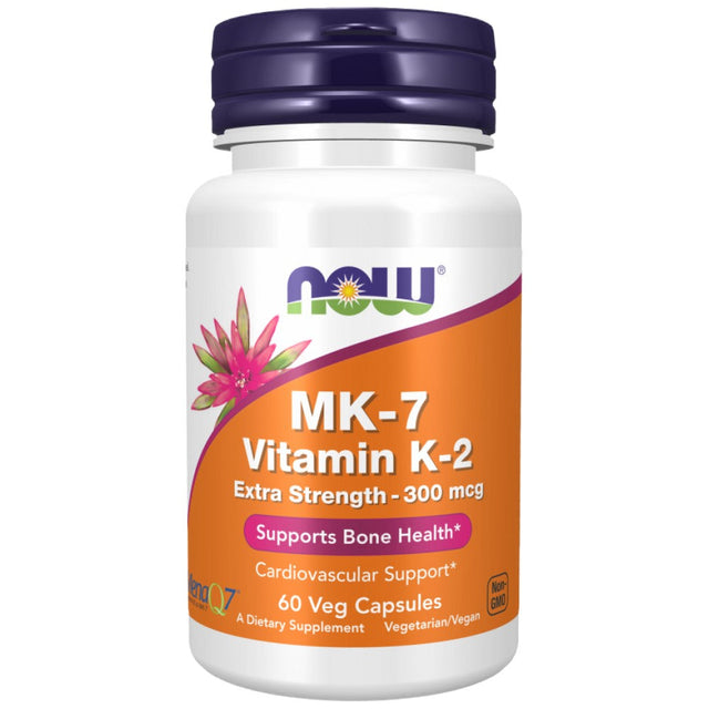 MK-7 Vitamin K-2 300 mcg | Extra Strength MenaQ7® - 60 капсули  NOW Foods - Nutra Best Bulgaria