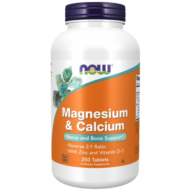Magnesium & Calcium | with Vitamin D3 & L-OptiZinc - 250 Таблетки  NOW Foods - Nutra Best Bulgaria