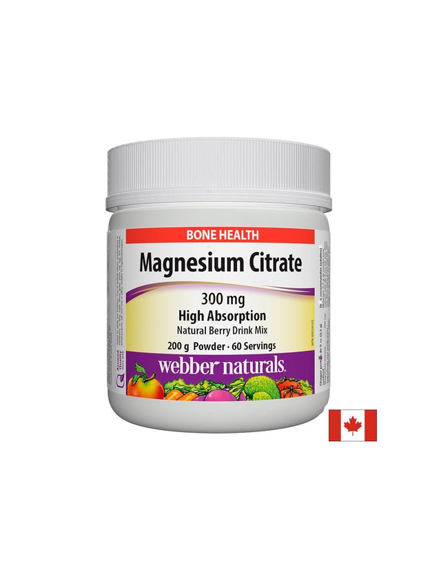 Magnesium Citrate - Магнезий цитрат с висока абсорбация 300 mg, 200 g прах с вкус на горски плодове Webber Naturals  Webber Naturals - Nutra Best Bulgaria