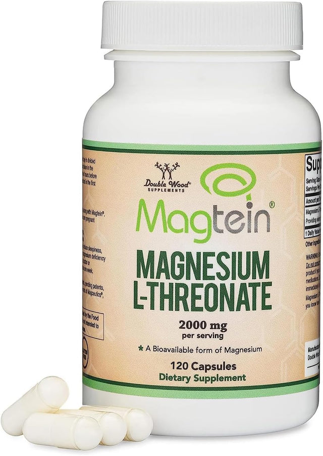 Magnesium L Threonate 2000mg (Magtein) - 120 Capsules  Double Wood - Nutra Best Bulgaria
