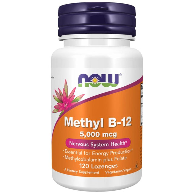 Methyl B-12 5000 mcg | with Folic Acid Quatrefolic® - 120 Подезични таблетки  NOW Foods - Nutra Best Bulgaria