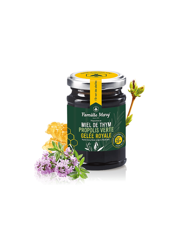 Miel De Thym, Propolis Verte, Gelee Royal /Пчелен мед от мащерка, зелен прополис и пчелно млечице, 200 g Famille Mary  Famille Mary - Nutra Best Bulgaria