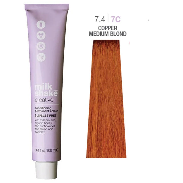 Milk Shake, Creative, SLS/SLES-Free, Permanent Hair Dye, 7.47C Copper Medium Blond, 100 ml  Milk Shake - Nutra Best Bulgaria