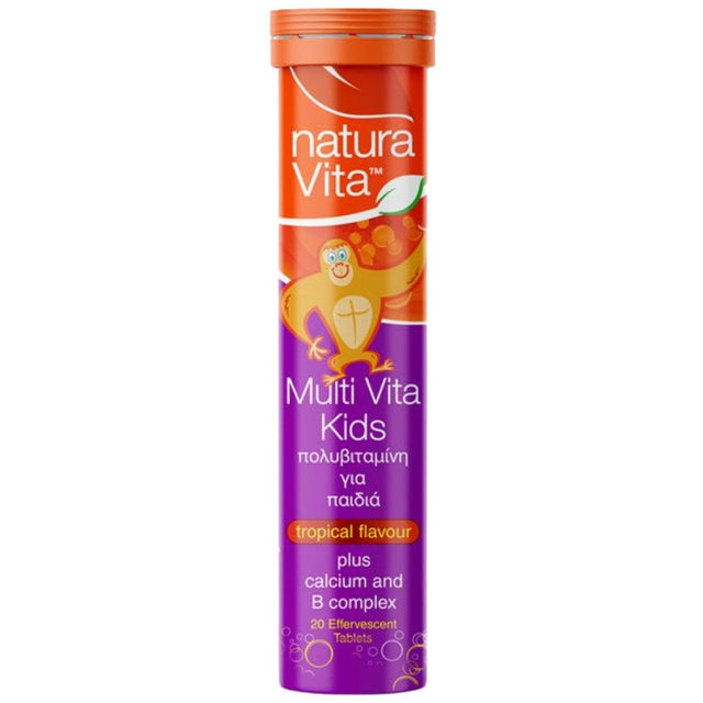 Multi Vita Kids plus Calcium & B Complex - 20 ефервесцентни таблетки  Natura Vita - Nutra Best Bulgaria