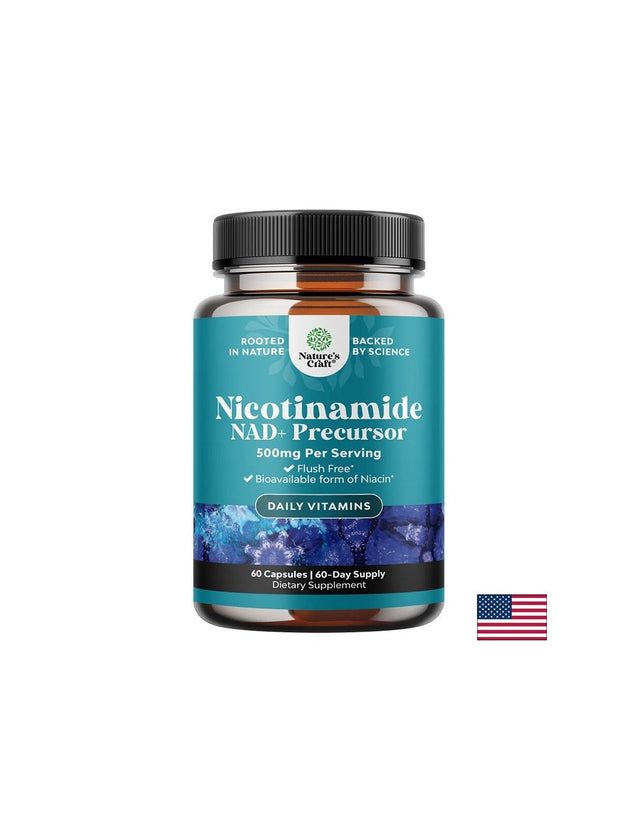 Никотинамид (NAD+ прекурсор) – Клетъчна енергия и фокус, 500 mg, 60 капсули  Nature's craft - Nutra Best Bulgaria