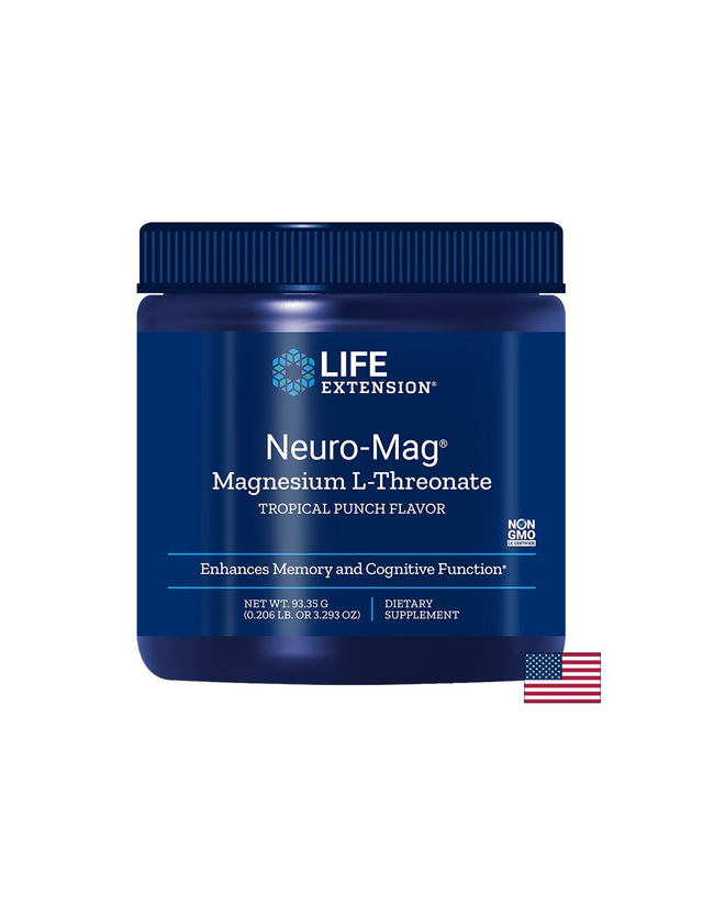Neuro-Mag® Magnesium L-Threonate/ Магнезий Л-Треонат 93.35 g пудра с тропически вкус  Life Extension - Nutra Best Bulgaria