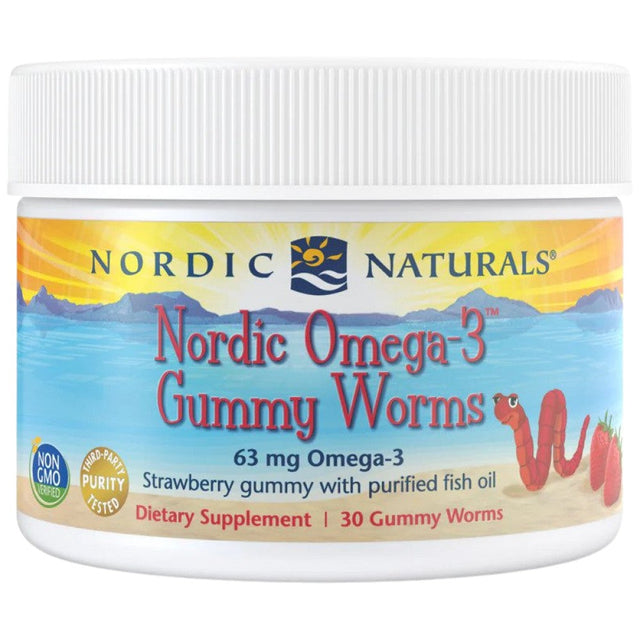 Nordic Omega-3 Gummy Worms 63 mg - 30 Дъвчащи гел капсули  Nordic Naturals - Nutra Best Bulgaria