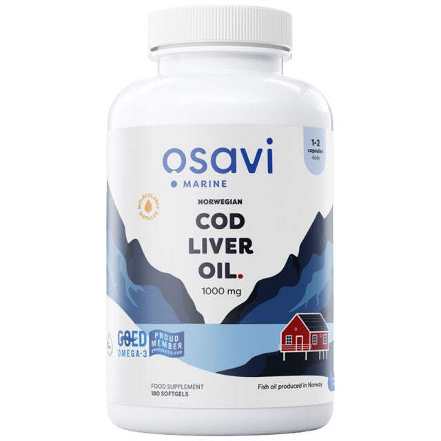 Norwegian Cod Liver Oil 1000 mg | Lemon Flavored - 180 Гел капсули  Osavi - Nutra Best Bulgaria