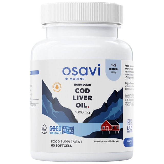 Norwegian Cod Liver Oil 1000 mg | Lemon Flavored - 60 Гел капсули  Osavi - Nutra Best Bulgaria