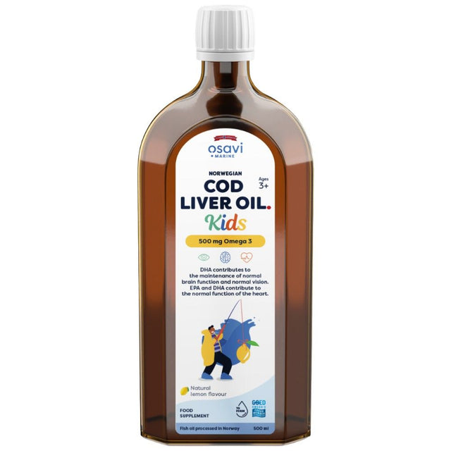 Norwegian Cod Liver Oil Kids | Lemon Flavored Liquid Omega - 500 мл  Osavi - Nutra Best Bulgaria