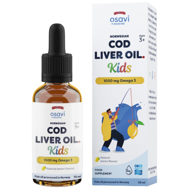 Norwegian Cod Liver Oil Kids | Lemon Flavored Liquid Omega Drops - 50 мл  Osavi - Nutra Best Bulgaria