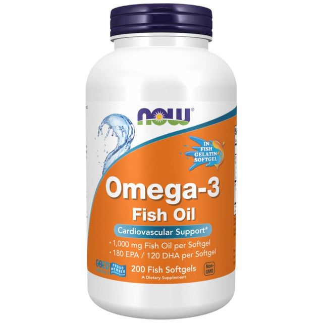 Omega 3 1000 mg | Fish Gelatin Softgels - 200 Гел капсули  NOW Foods - Nutra Best Bulgaria