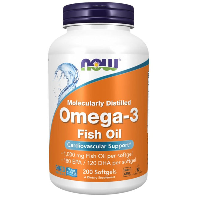 Omega 3 1000 mg / Molecularly Distilled - 200 Гел капсули  NOW Foods - Nutra Best Bulgaria