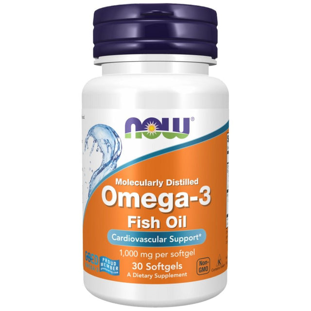 Omega 3 1000 mg / Molecularly Distilled - 30 Гел капсули  NOW Foods - Nutra Best Bulgaria